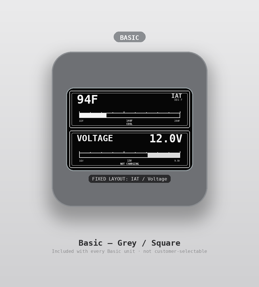AUTO GAUGE Basic tier, square shape, grey — custom OBD2 display