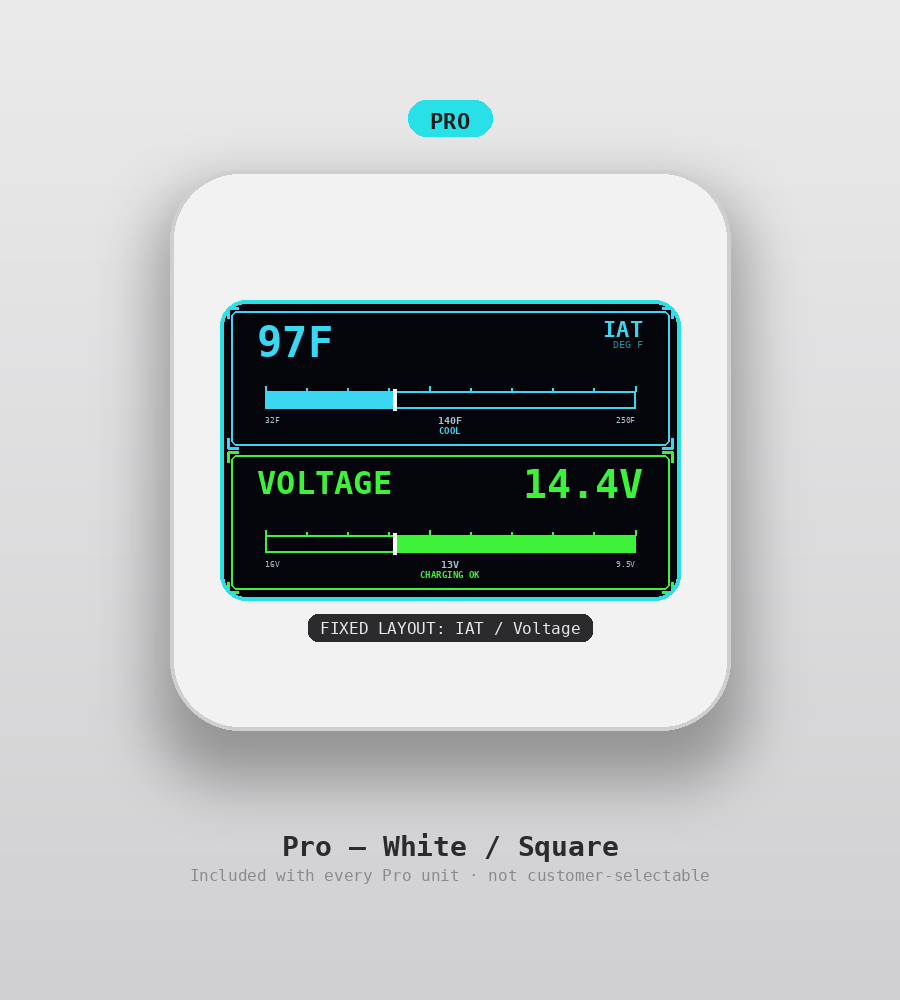 AUTO GAUGE Pro tier, square shape, white — custom OBD2 display