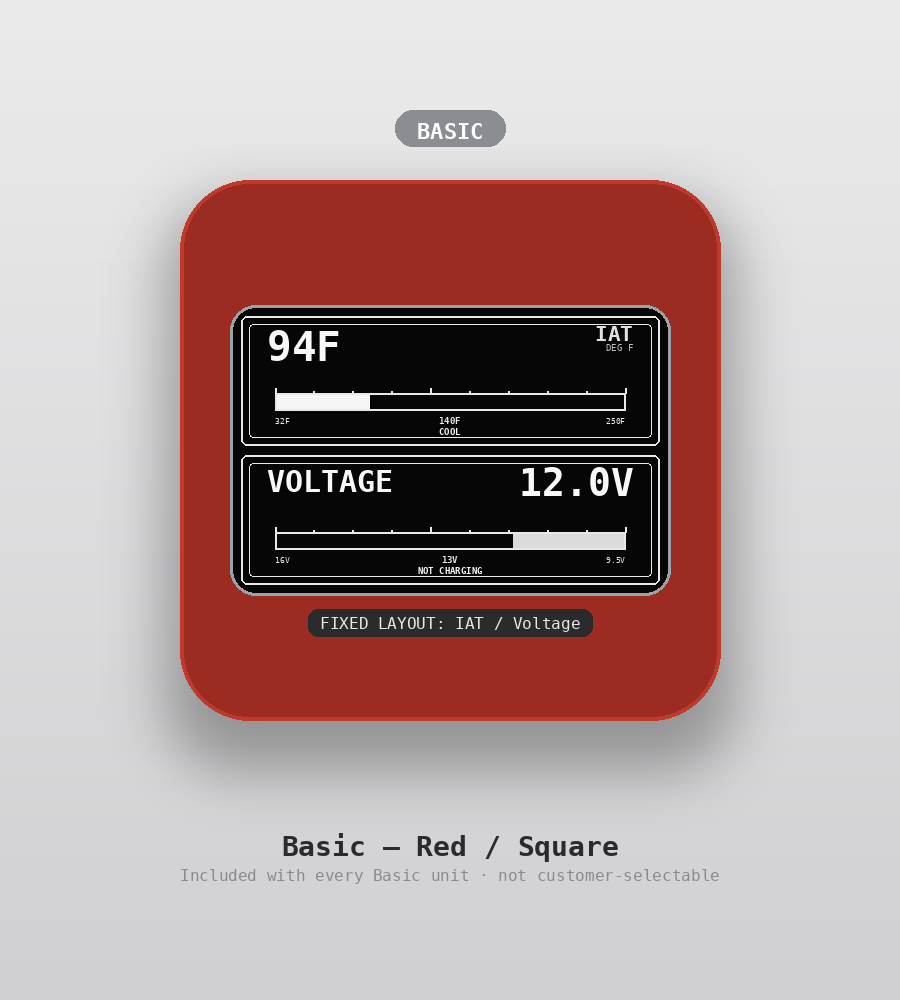 AUTO GAUGE Basic tier, square shape, red — custom OBD2 display