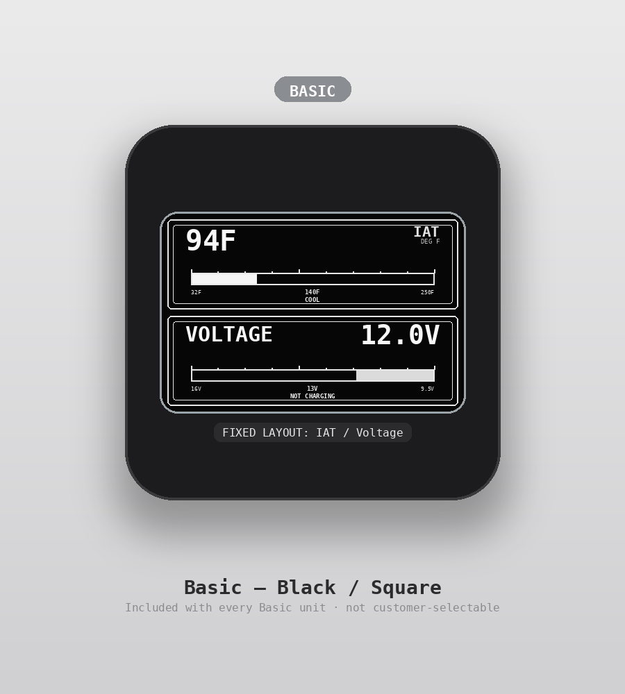 AUTO GAUGE Basic tier, square shape, black — custom OBD2 display