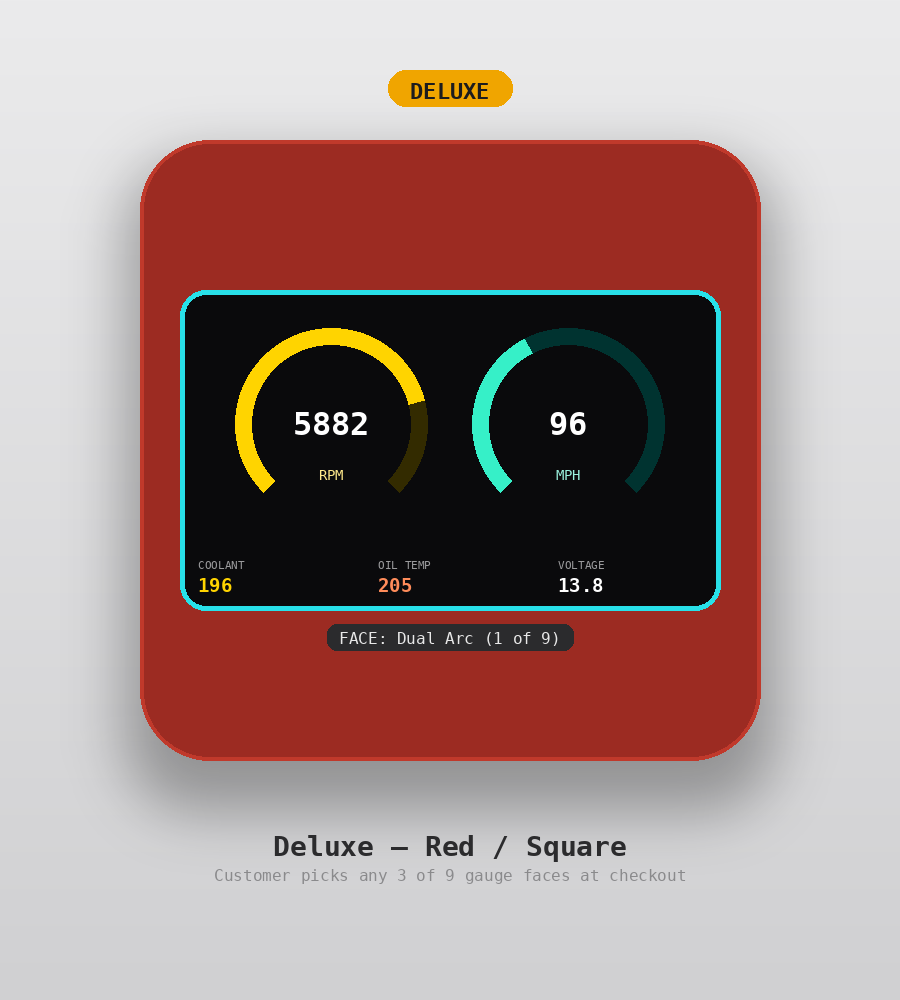 AUTO GAUGE Deluxe tier, square shape, red — 4.3 inch touchscreen custom OBD2 display