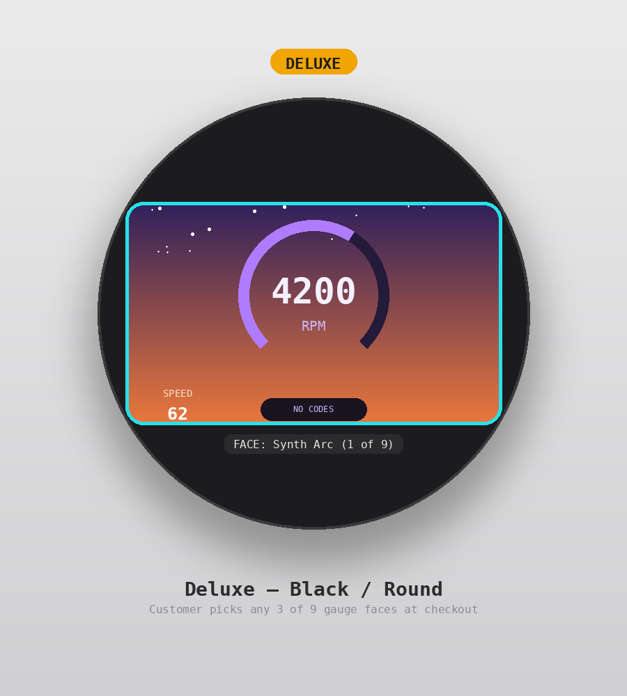 AUTO GAUGE Deluxe tier, round shape, black — 4.3 inch touchscreen custom OBD2 display