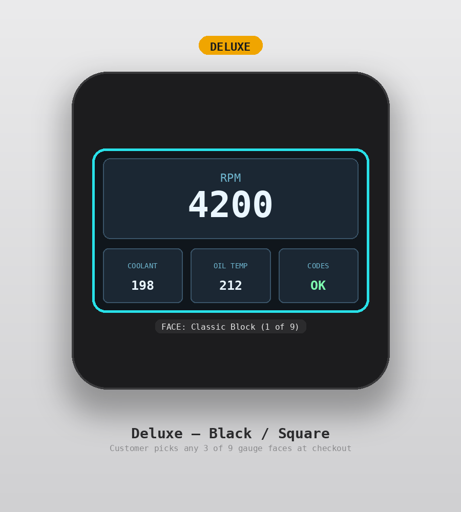 AUTO GAUGE Deluxe tier, square shape, black — 4.3 inch touchscreen custom OBD2 display