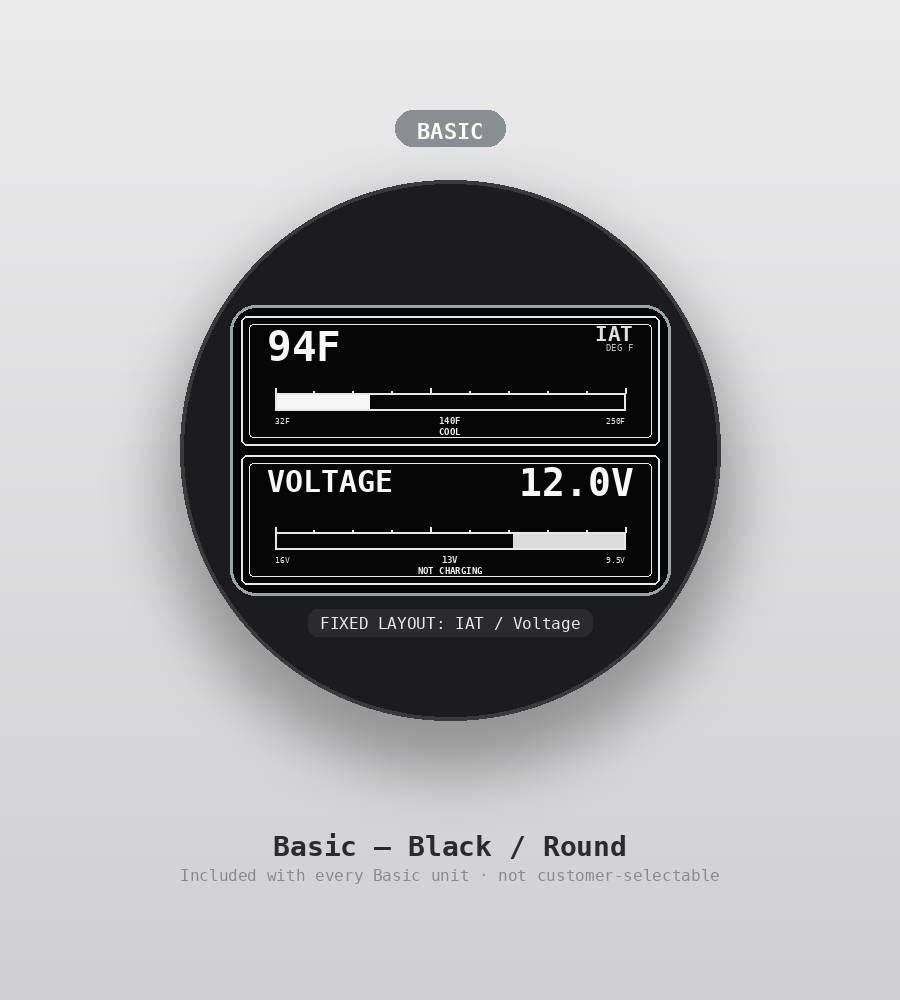 AUTO GAUGE Basic tier, round shape, black — custom OBD2 display
