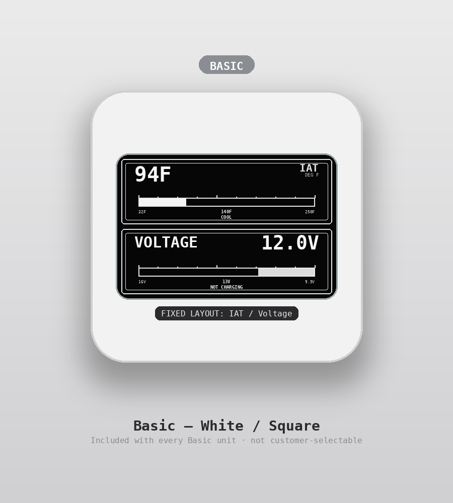 AUTO GAUGE Basic tier, square shape, white — custom OBD2 display