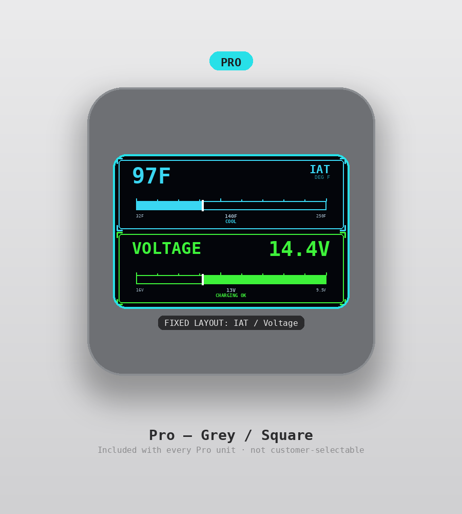 AUTO GAUGE Pro tier, square shape, grey — custom OBD2 display