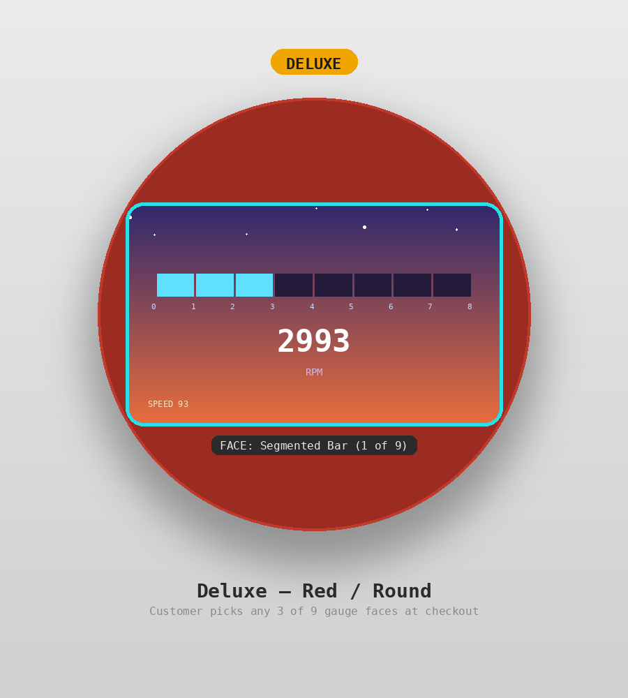 AUTO GAUGE Deluxe tier, round shape, red — 4.3 inch touchscreen custom OBD2 display