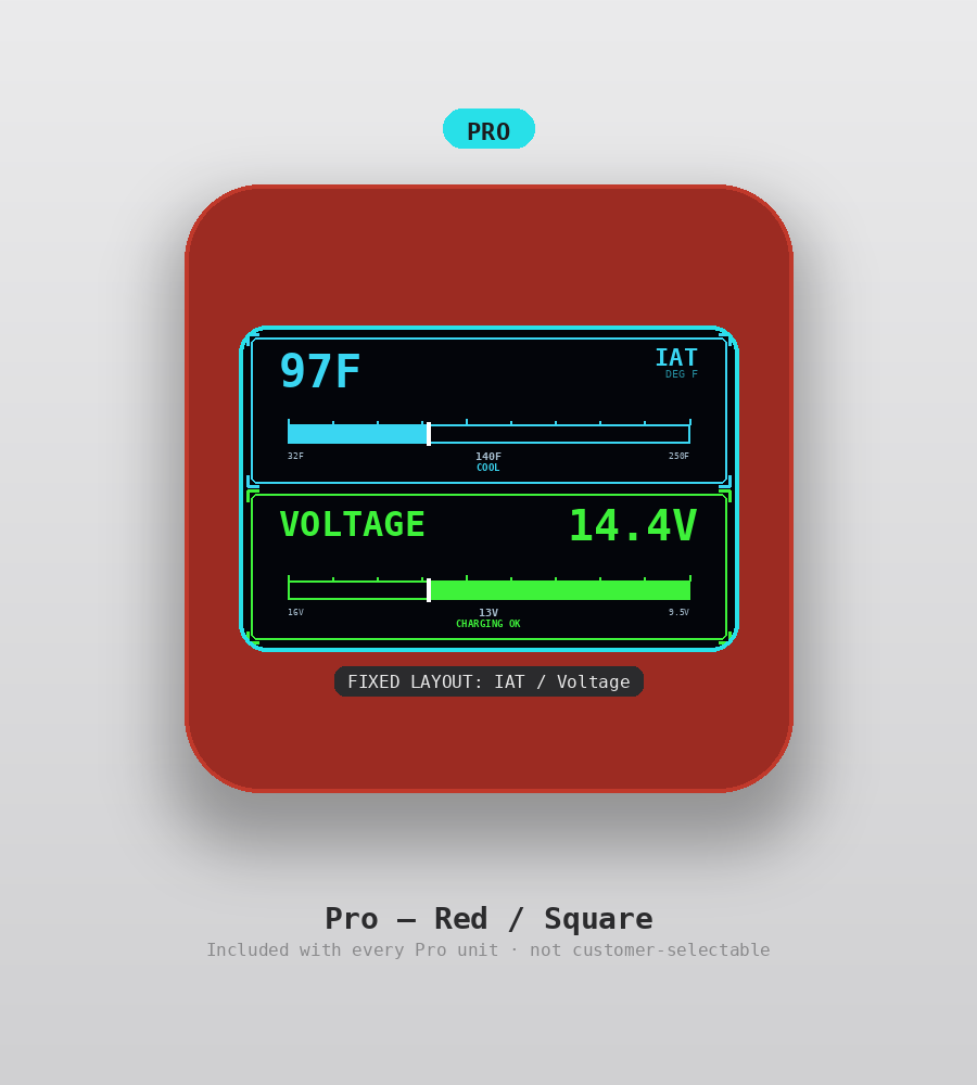 AUTO GAUGE Pro tier, square shape, red — custom OBD2 display