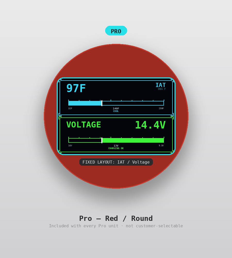 AUTO GAUGE Pro tier, round shape, red — custom OBD2 display