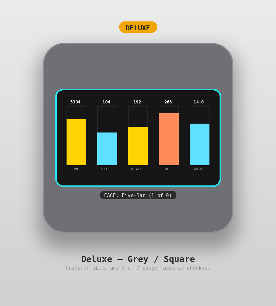 AUTO GAUGE Deluxe tier, square shape, grey — 4.3 inch touchscreen custom OBD2 display