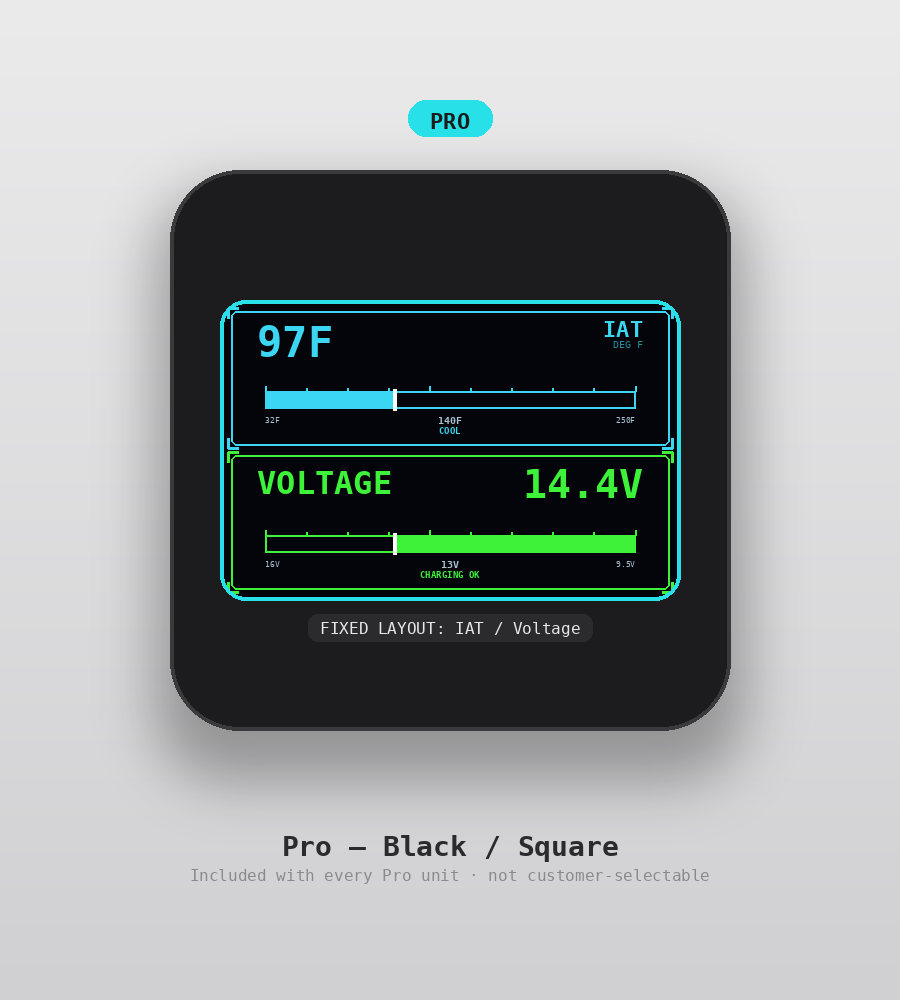 AUTO GAUGE Pro tier, square shape, black — custom OBD2 display